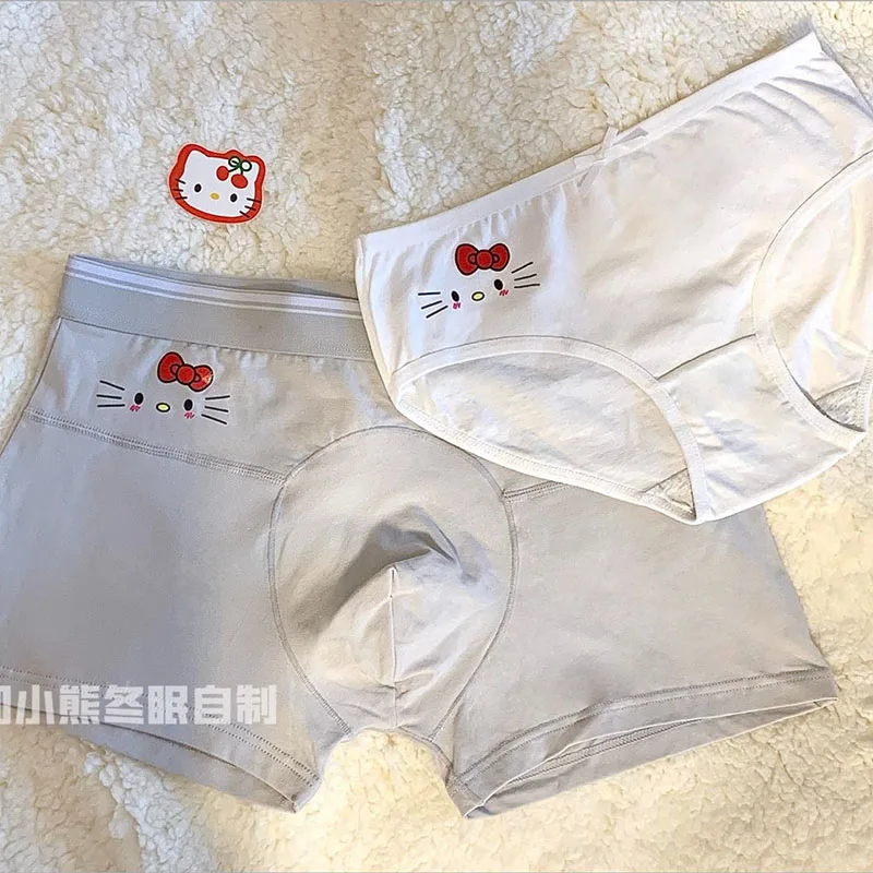 

Sanrio, хлопковое нижнее белье с рисунком персонажа мультфильма Hello Kittys Kuromi для пары, кавайные трусы для девочек в стиле коричника + боксерский ...