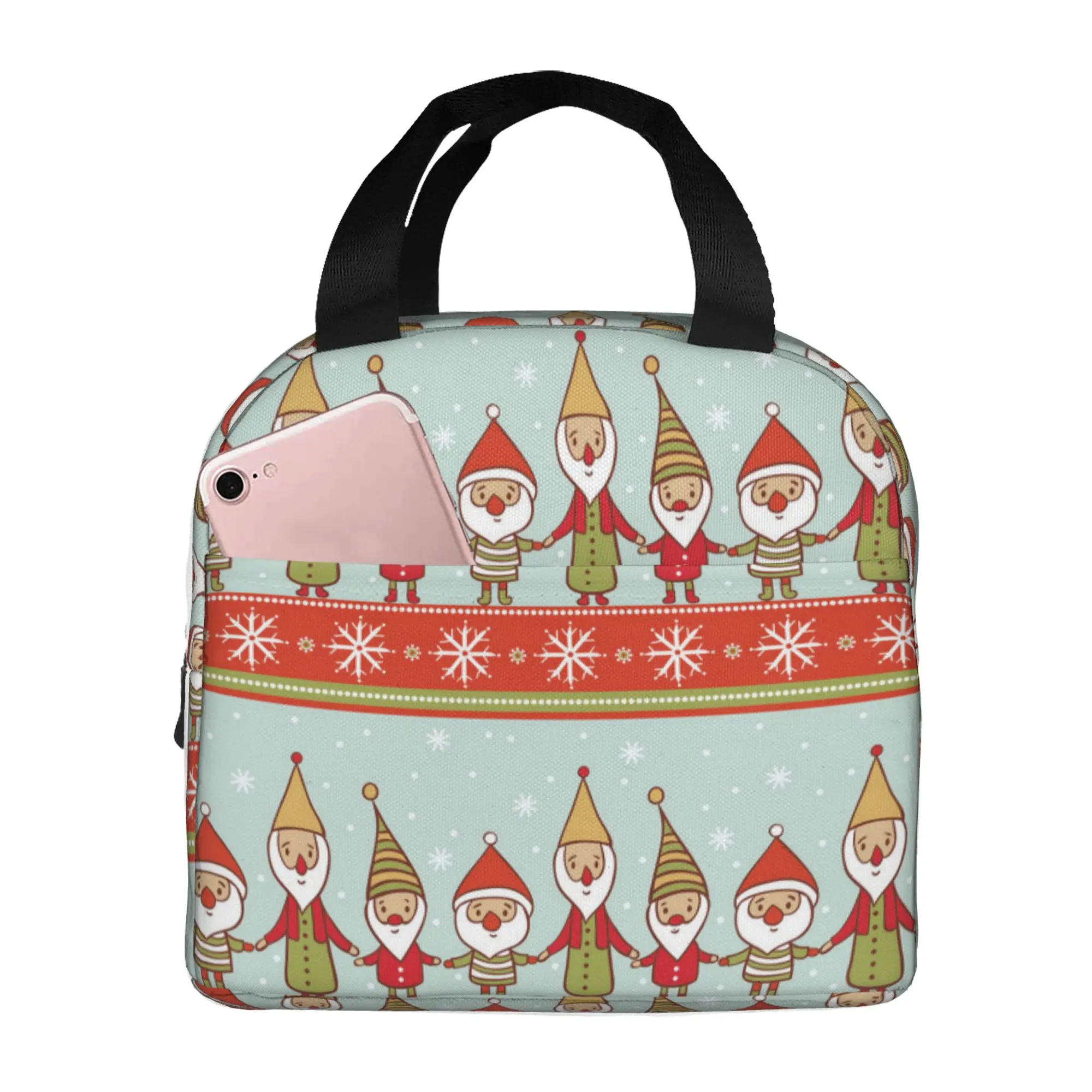 

Christmas Pattern With Gnomes Lunch Bag Insulated Multi-functional Lunch Tote Bags Reusable Thermal Cooler Bag