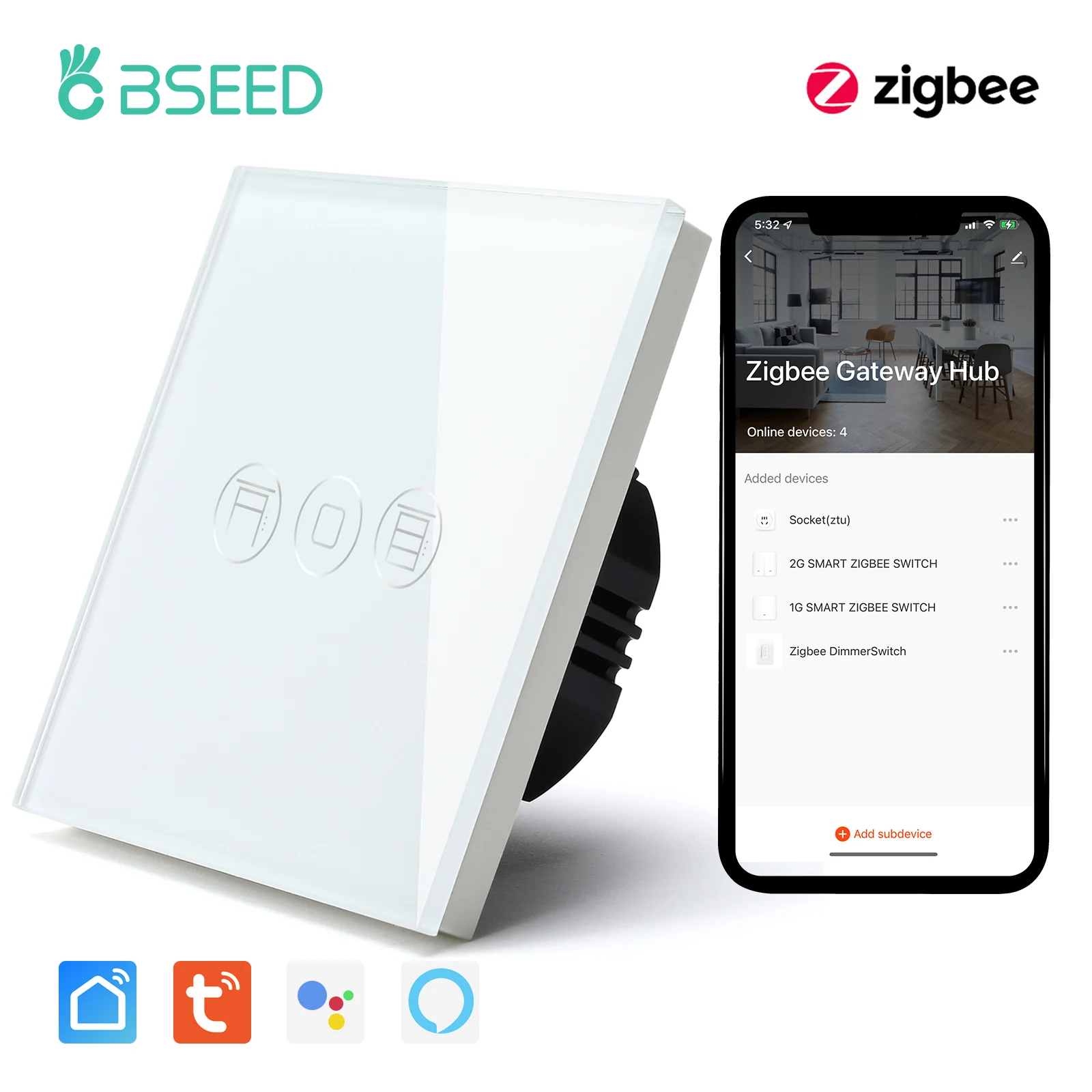 

Умный сенсорный выключатель для жалюзи BSEED Zigbee, настенный Электрический выключатель с роликовым затвором, работает с приложением Google Home, Alexa и голосовым управлением