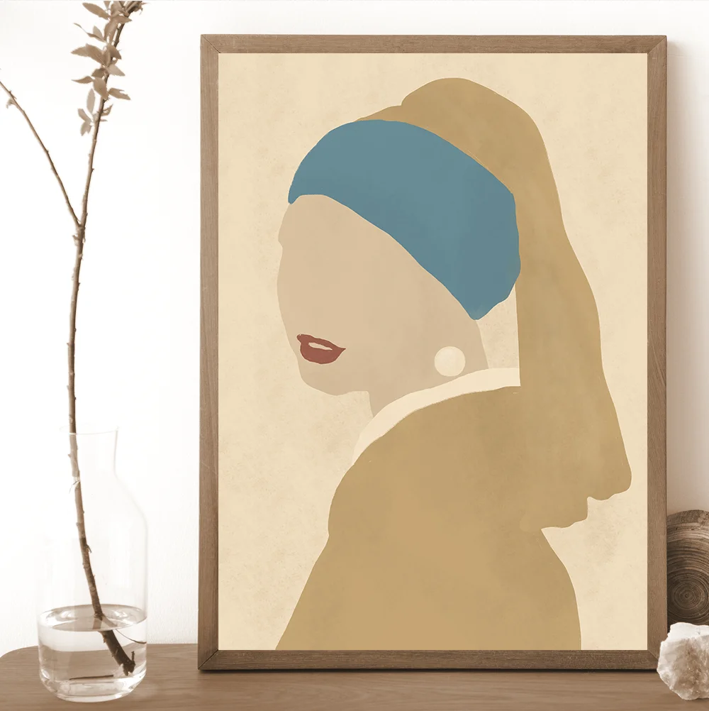 

Современный абстрактный Ретро Холст настенное искусство девушка с жемчугом серьги Ручная роспись плакат скандинавские принты настенные к...