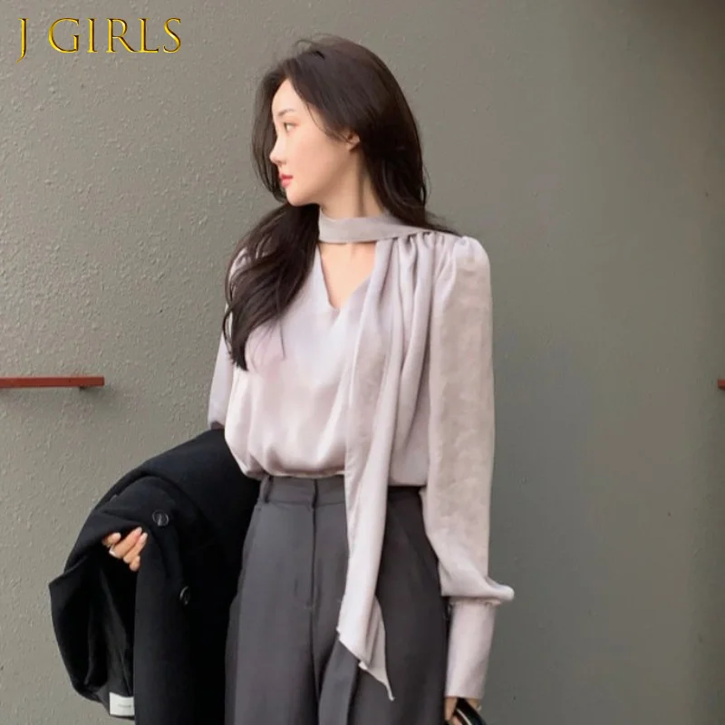 

J GIRLS Blusas Camisas Elegant Sweet Lace Up V Neck Lantern Sleeve Blouse Women Pink Chiffon Feminina Tops Korean Shirts Fashion