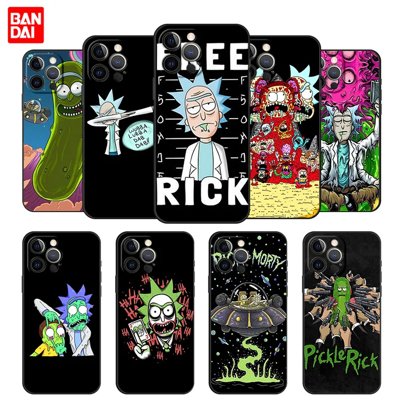 

Ricks Morty Cell Phone Case for iPhone 11 12 13 Mini Pro Max SE 2020 11Pro 12Pro 13Pro Silicone Back Black Cover Protection Full