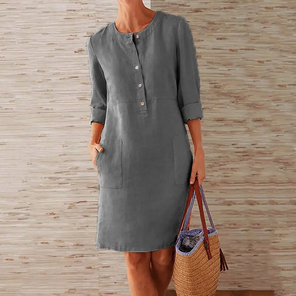 

Casual Loose Dress Long Sleeve Pockets Casual Long Sleeve Pockets Dress