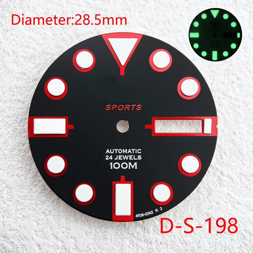 28.5mm Green Luminous Modification  Dial Watches Accessories for NH35 NH36 Automatic Movement  With S Logo