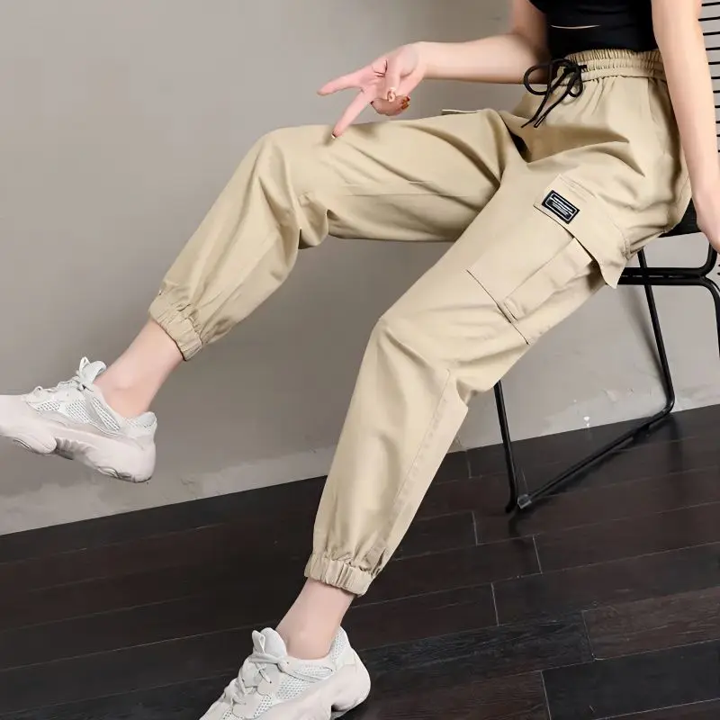 

Harajuku Multi Pockets Cargo Pants Women Slim Harem Pants Bf Korean Elastic Waist Sweatpants Thin Casual Trousers Punk New A384