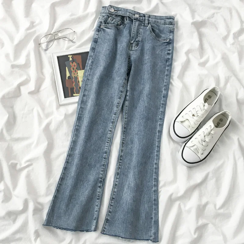 

Расклешенные джинсы весна-осень корейские модные женские брюки 2022 новинка джинсы с высокой талией узкие прямые брюки женские брюки Lq40