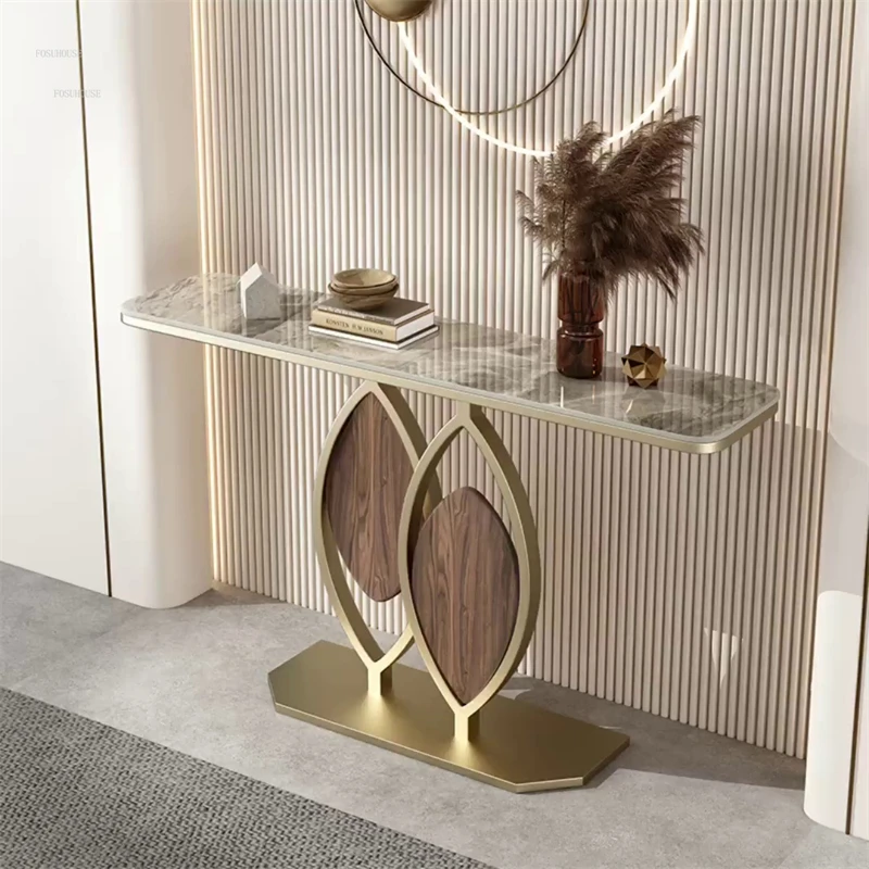 

Home Light Luxury Console Tables Living Room Furniture Italian Slate Creative Console Table Simple Wall Semi-circle Porch Tables