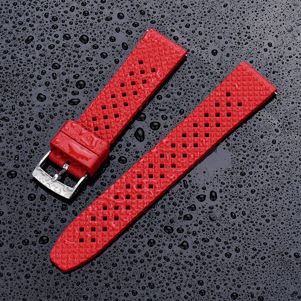 Breathable Fluoro Rubber Straps 18mm 20mm 22mm Dustproof Quick Release FKM Watch Bands For Men's Diving Watches Accessories