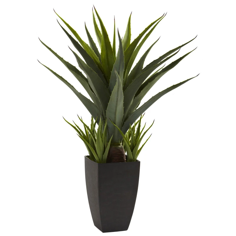 

30 дюймов, пластиковое искусственное растение Agave с черным плантатором, зеленое
