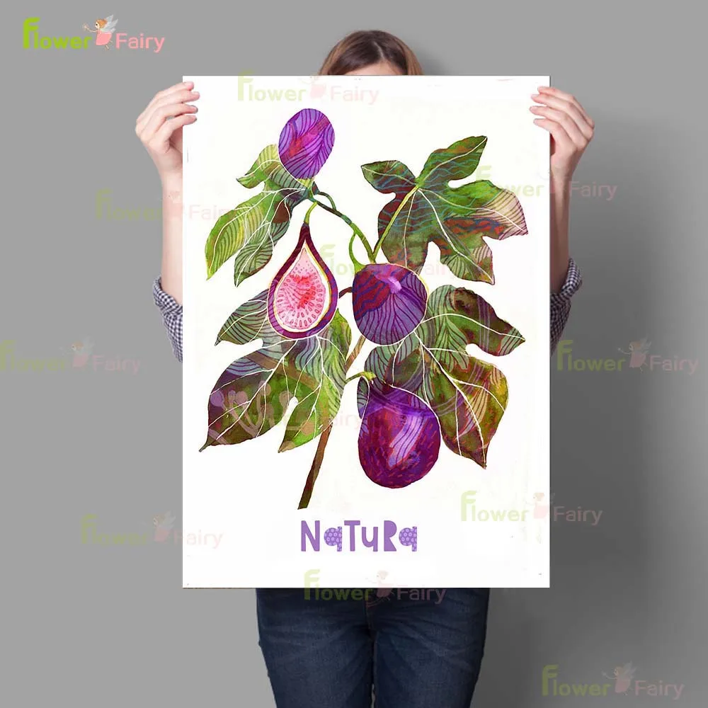 Настенный плакат с акварелью фруктами и искусственными листьями Картина на