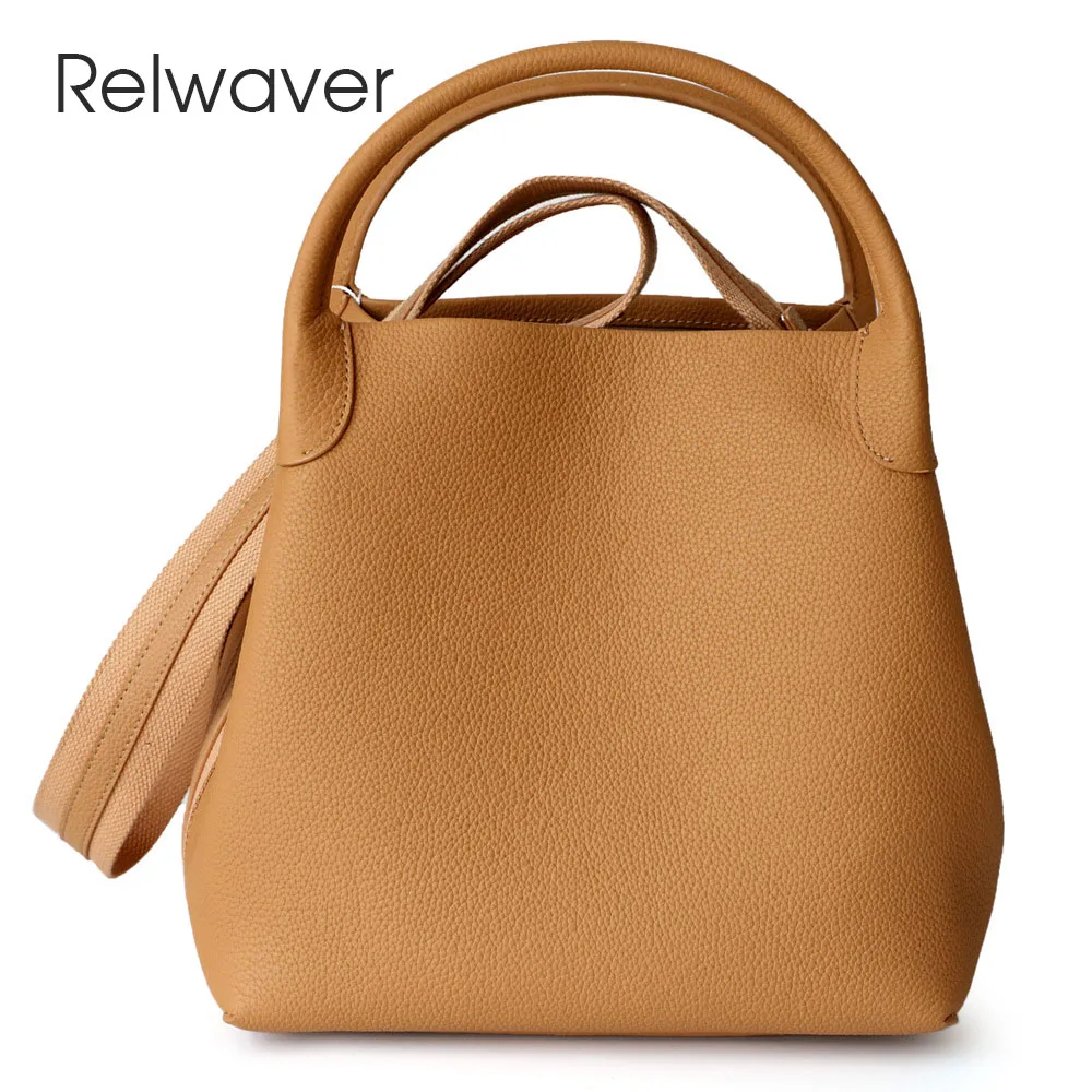 

Relwaver top layer cowhide bucket bag genuine leather handbags for women 2023 Autumn new roomy shoulder crossbody bag
