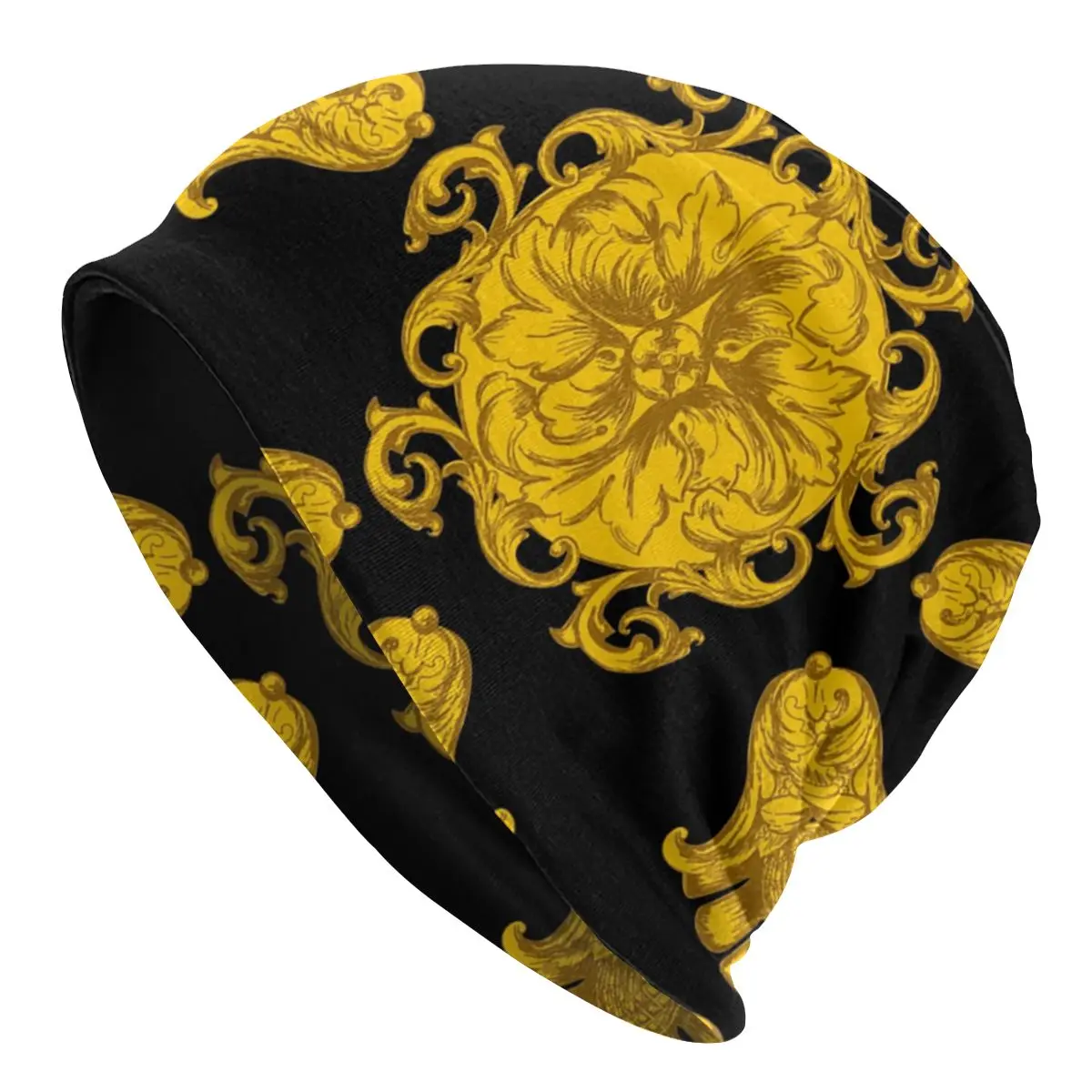 

Golden Baroque Fashion Seamless Pattern Bonnet Homme Cool Knitting Skullies Beanies Cap Women Men Winter Warm Slouchy Beanie Hat
