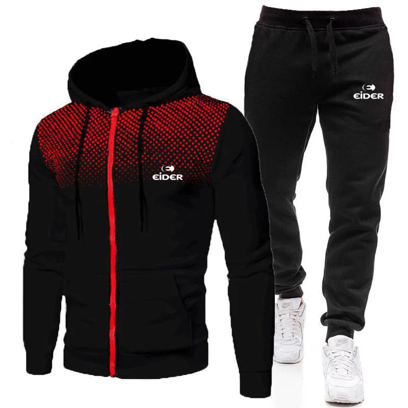 Autumn and winter leisure men's Sweatshirt+sweatpants suit Men's zip hooded fitness Sportswear printed hooded Sportswear suit