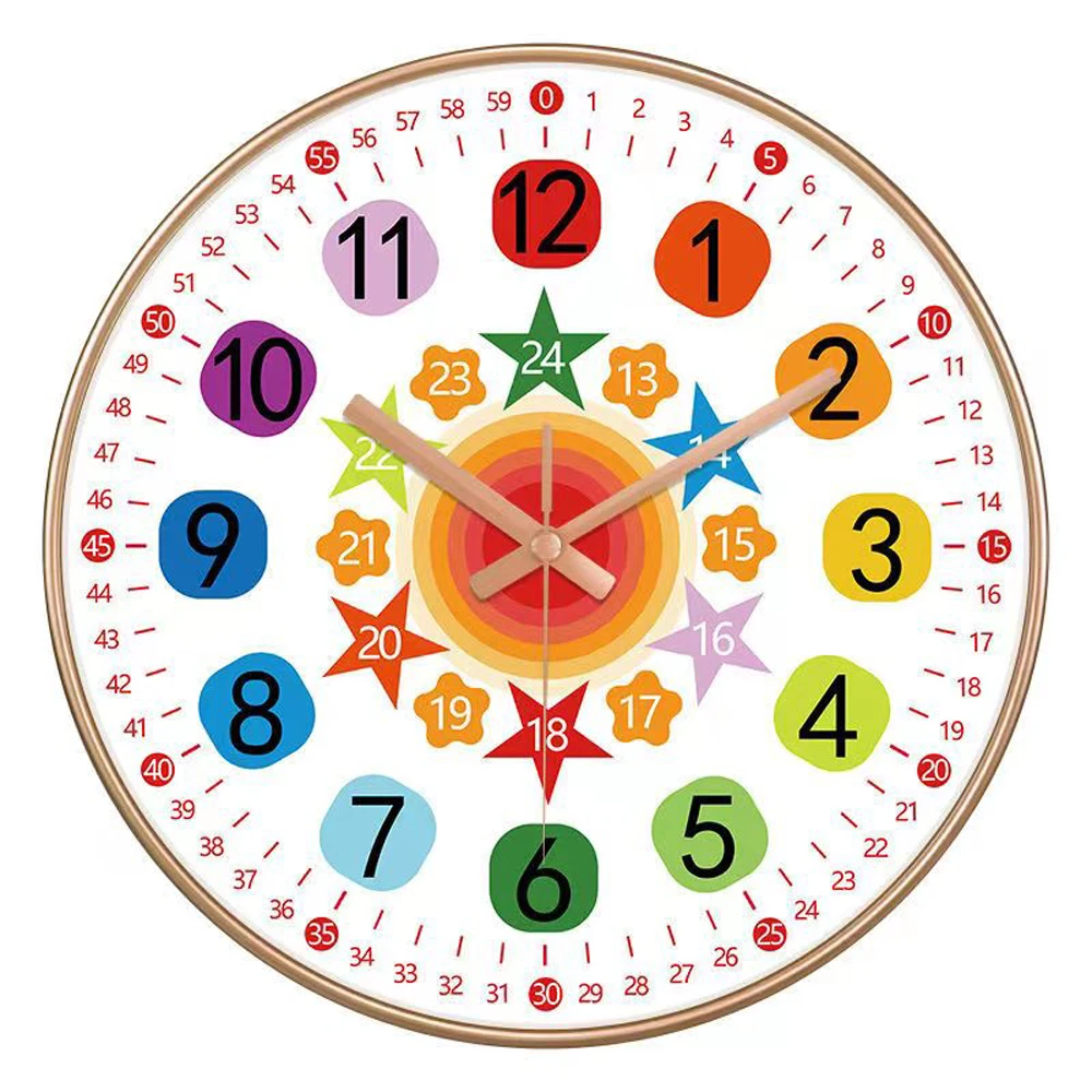 

12inch Montessori Children Clock Mute Wall Clock Hour Minute Second Cognition Colorful Clocks Kids Early Preschool Teaching Aids