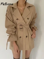 2022 new autumn winter khaki minimalist womens trench coat sashes windbreaker loose flare sleeve double breasted trench