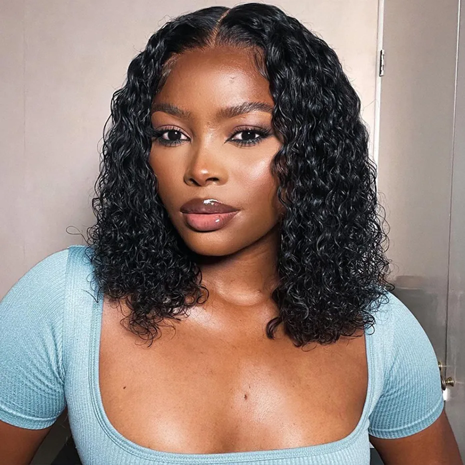 

13X4 Short Bob Lace Frontal Wig Human Hair Wigs Deep Wave Brazilian Human Hair Wigs 180 Density Pre plucked Lace Wig For Women
