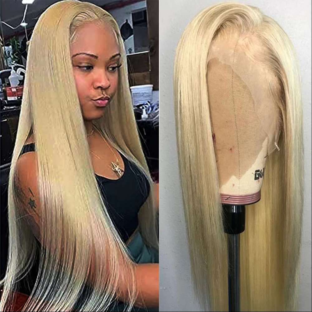 

FANSITION Blonde Synthetic Hair Straight Lace Front Wigs For Black Women Pelucas De Mujer High Temperature Fiber Long Lace Wigs