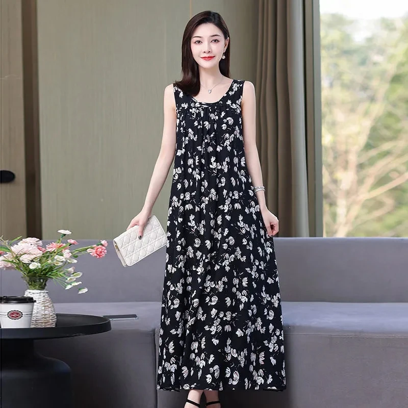 Женское платье среднего возраста 2022 летние повседневные пляжные длинные платья