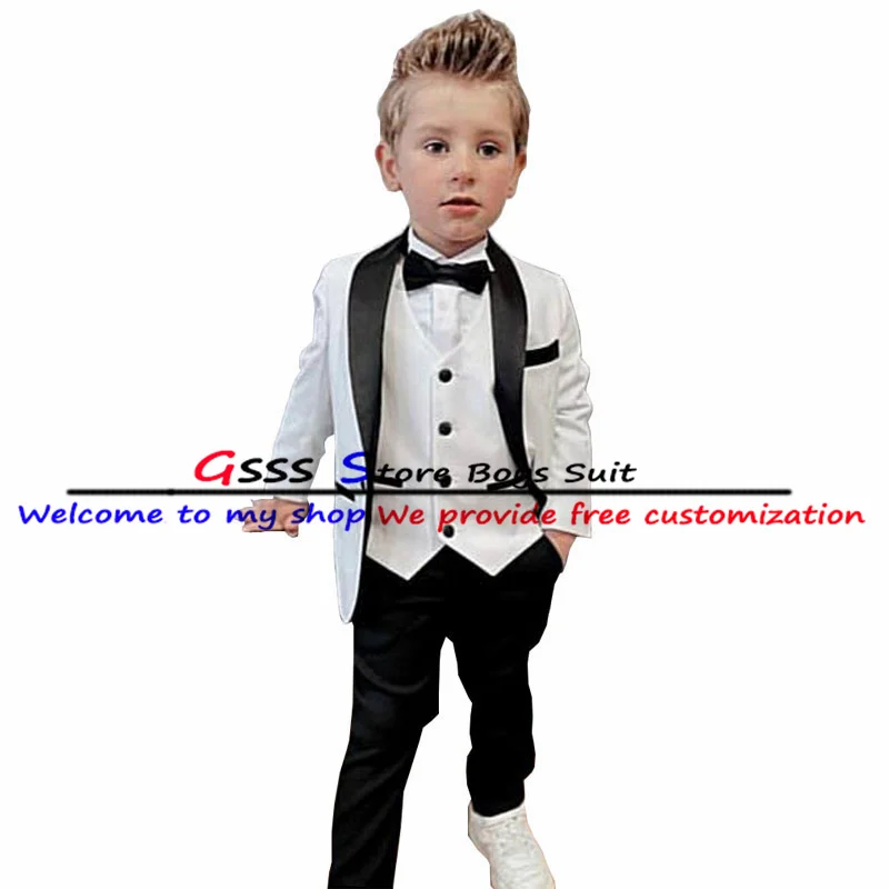 White Boys Wedding Tuxedo 3 Piece Suit (Blazer + Pants + Vest) Child Formal Party Jacket Customized roupa infantil pra menino enlarge