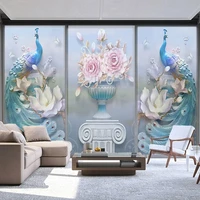 decorative windows film privacy peacock pattern stained glass window stickers no glue static cling window cling window tint