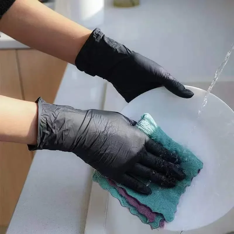 Фото Одноразовые латексные перчатки черные водонепроницаемые немедические для кухни, чистки, мытья посуды, приготовления пищи, автомобилей, использования в рукоделие №3