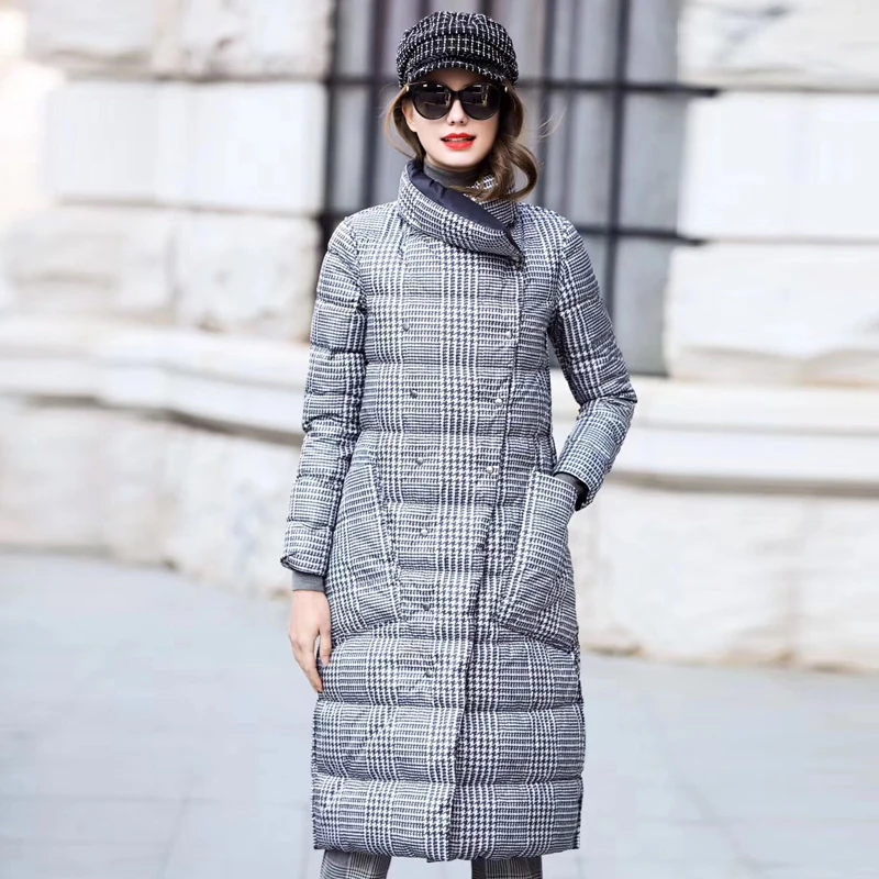 Sided Plaid Coat Female Plus Size Warm Down Parka For Women Slim Clothes 2022 Duck Down Jacket Women Winter Long Thick Double