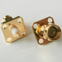 10x pcs high quality rf connector socket sma male jack center solder 4 hole flange chassis panel mount brass coaxial golden