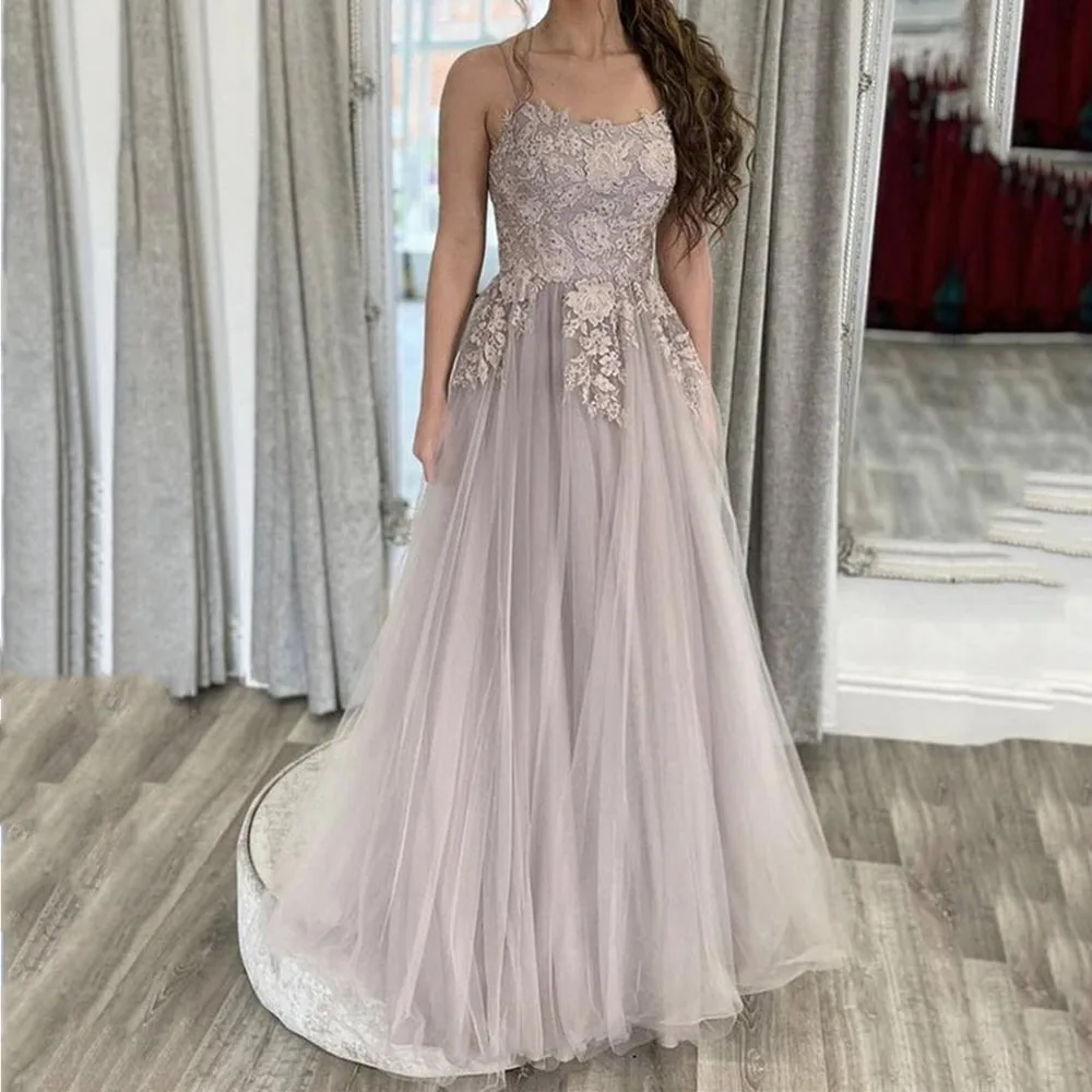 Купи Sexy Spaghrtti Straps A Line Prom Dress Appliques Criss-Cross Straps Floor Length Formal Evening Party Celebrity Dresses за 5,265 рублей в магазине AliExpress