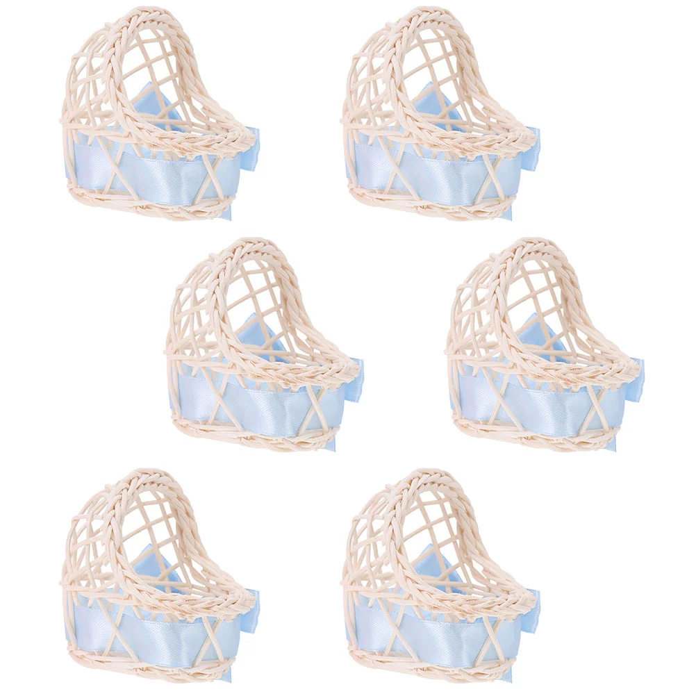 

6 Pcs Rattan Cradle Baskets Woven Candy Wicker Baby Stroller Flower Girl Carriage Toy