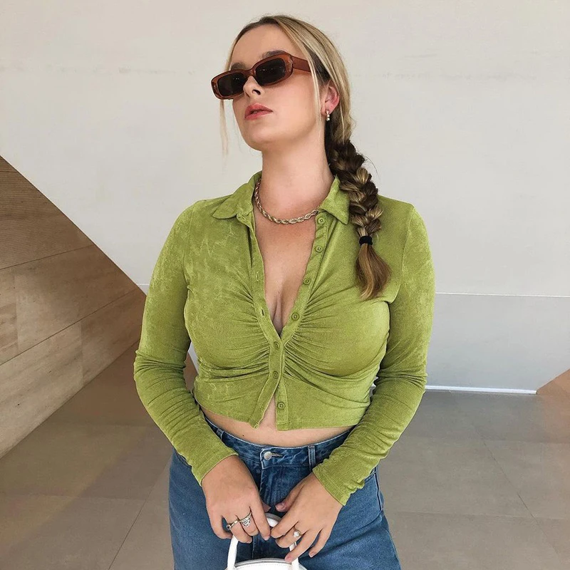 

Женская облегающая футболка с V-образным вырезом и длинным рукавом