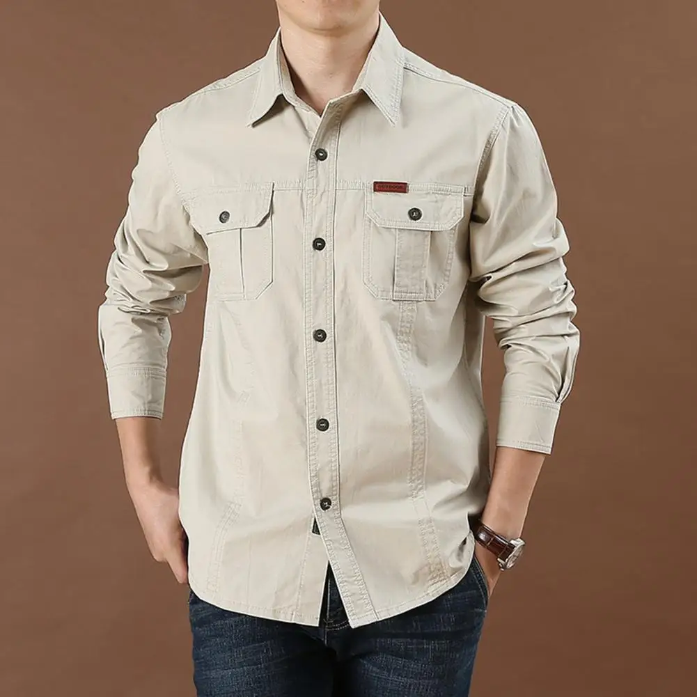 

Men All Match Shirt Solid Color Great Spring Colorfast Spring Shirt