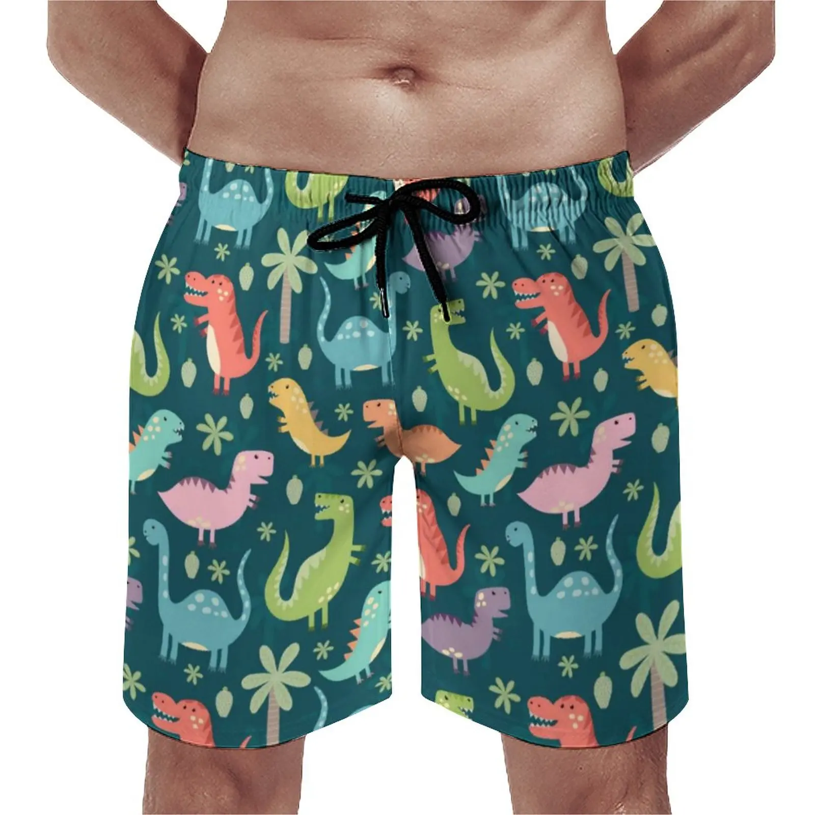 

Cute Colorful Dinosaurs Board Shorts Tyrannosaurus Rex Dinosaur Board Short Pants Drawstring Pattern Printing Trunks Plus Size