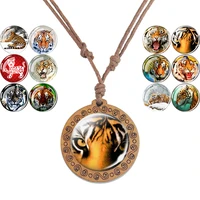 wooden brown woven round necklace year the tiger new year souvenir family and friends new year gifts year tiger gothic necklace