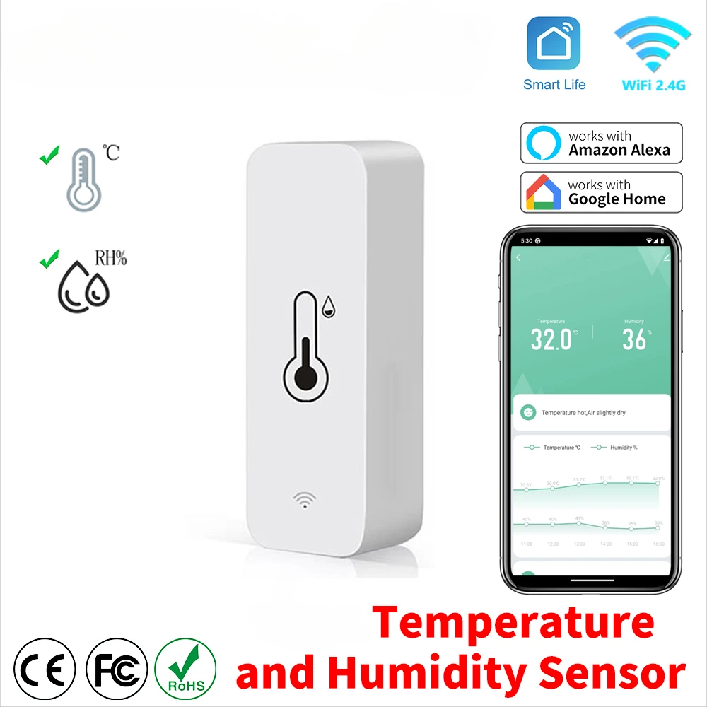 

Tuya WiFi Temperature Humidity Sensor SmartLife Remote Monitor For Smart Home Workwith Alexa Google Assistant