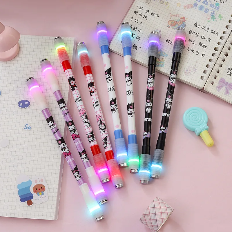 

Sanrio Kawali Kuromi Glowing Rotary Pen Neutral Pen Decompression Stationery Fun Cartoon Cute Birthday Girls Gift Toys For Kids