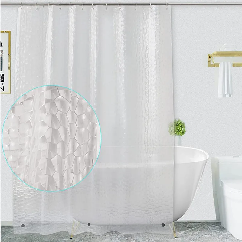 

3D Transparent Shower Curtain Liner with Magnet Waterproof Stainless Steel Buckle Bathroom Curtain with Hook 180x180cm