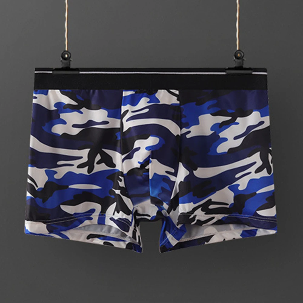 

Men Ice Silk Underwear Camouflage Printed Boxer Hawaiian Style Briefs Bulge Pouch Soft Underpants Trunks Sleep Bottoms