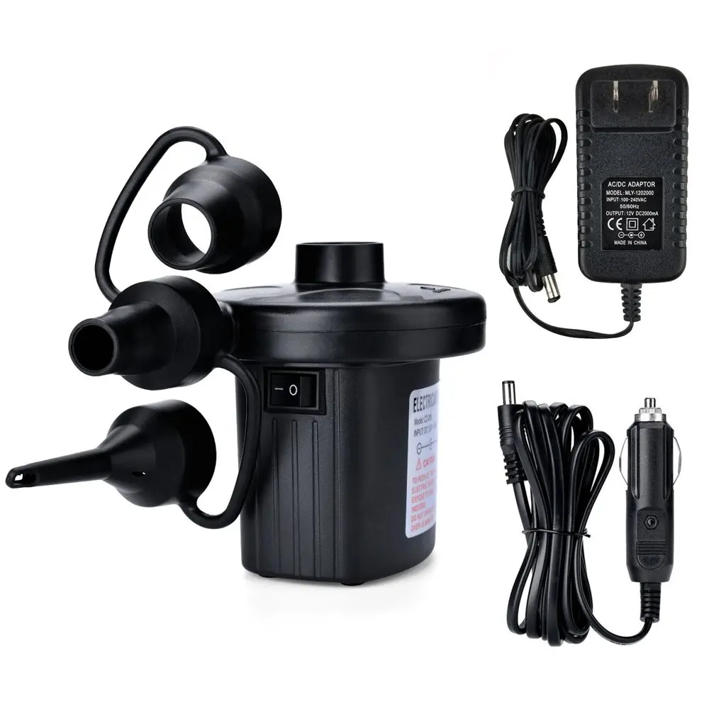 

Swimming Pool Boat Accessories Air Pump , Portable Quick-Fill Air Pump with 3 Nozzles, 110V AC/12V DC, Perfect Inflator/Deflat