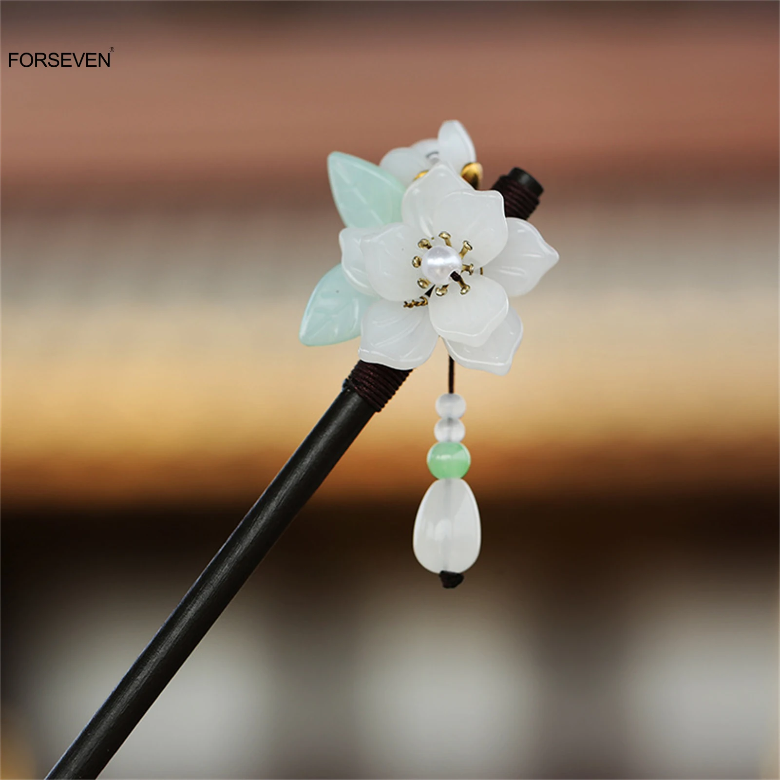 Деревянные палочки для волос с белым/фиолетовым цветком Ретро китайские еды