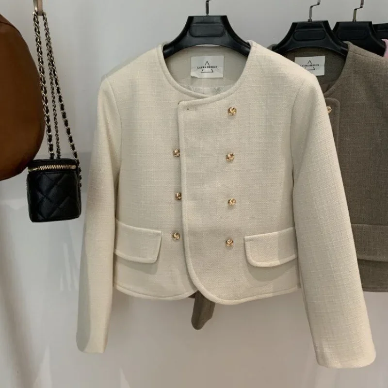 Elegant Slimming Tweed Style Jacket Women's Cropped 2024 New Version Socialite Windbreaker Trendy Wool Blends