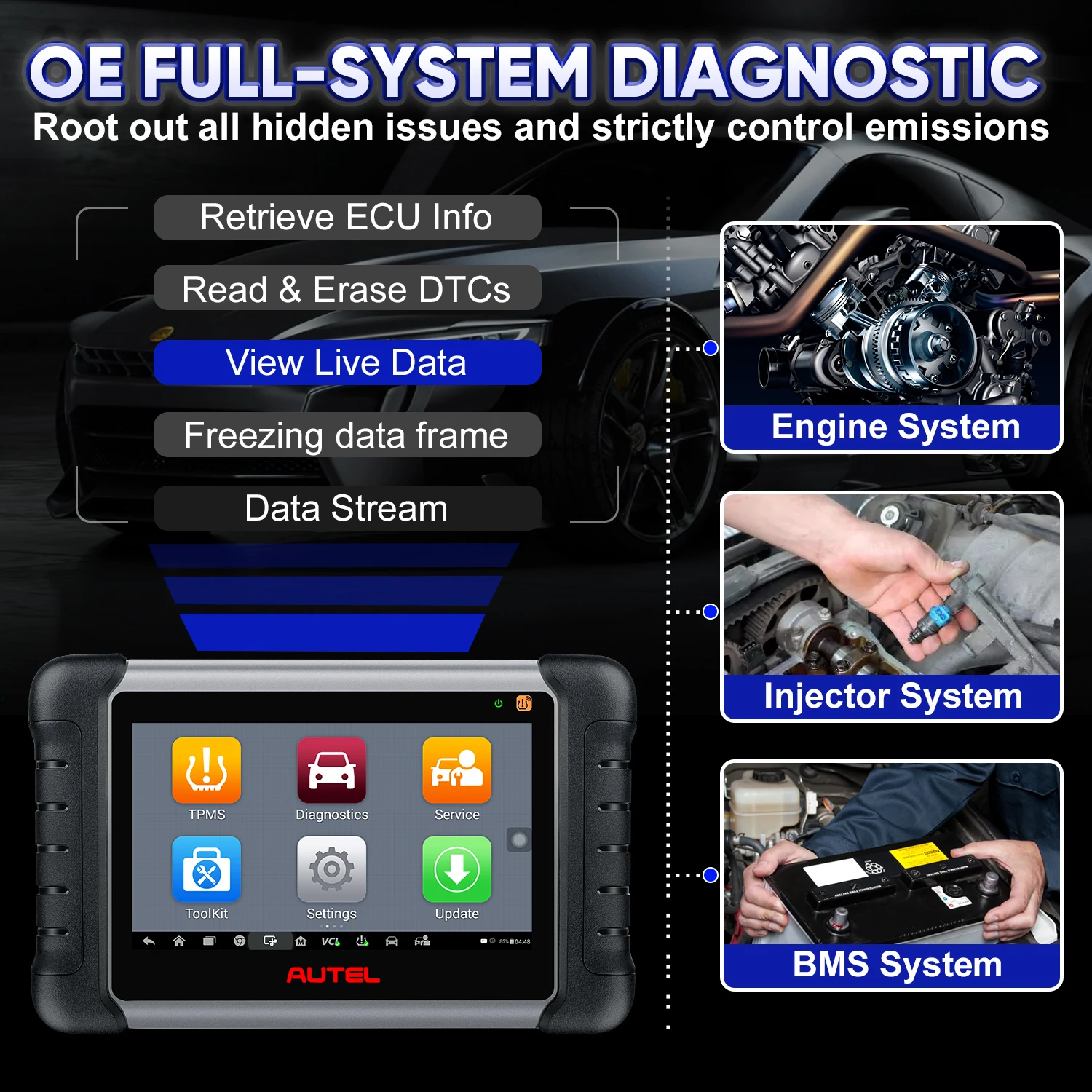 Autel MaxiCOM MK808TS PRO OBD2 автомобильный диагностический инструмент сканер с 4 шт. MX-Sensor TPMS
