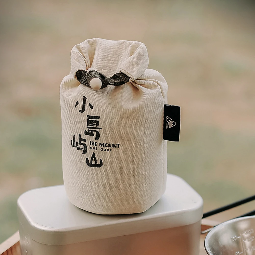 

Camping Grain Rice Canvas Storage Bag Funnel Mouth Wooden Buckle Bundle Mouth 680ml Large Capacity Dried Fruit Carrying Bags