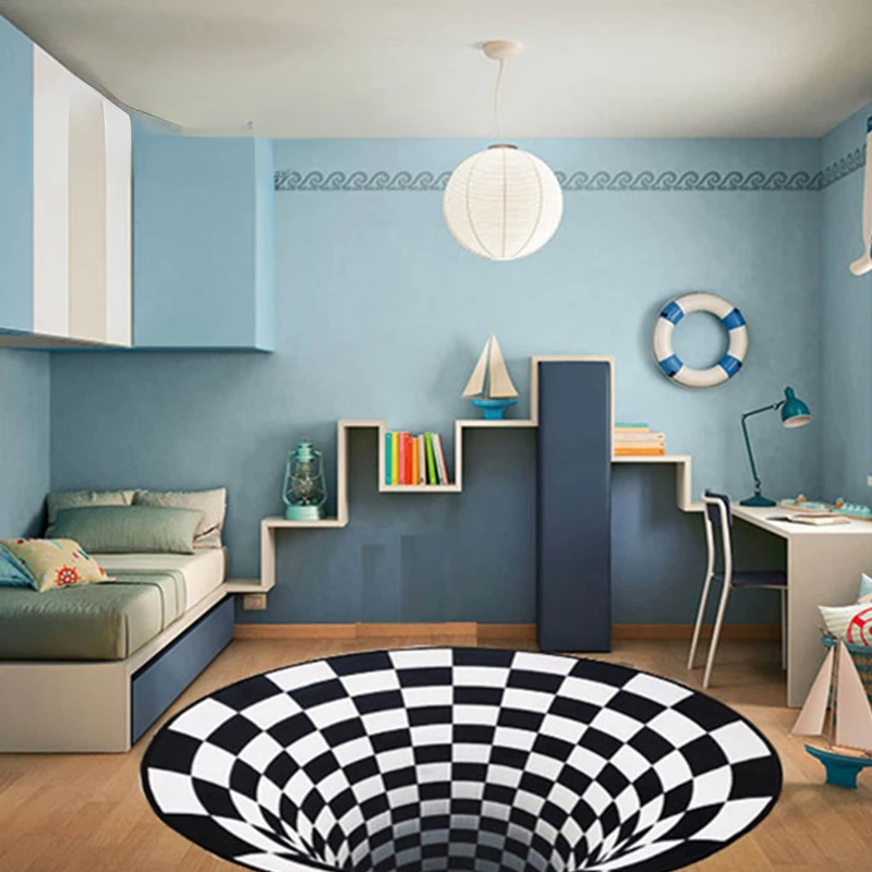 

2022 New 3D Round Carpet Vortex Illusion Rug Black&White Stereo Vision Mat Living Room Carpet Bedroom Decor Area Rug