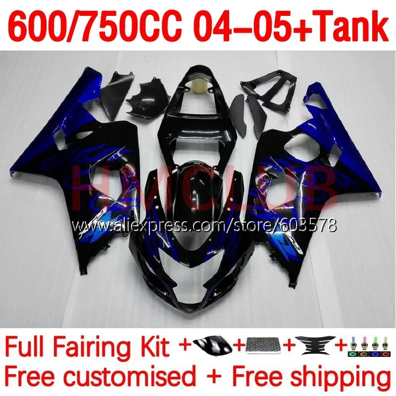 

+Tank Injection For SUZUKI GSXR 600 750 CC K4 GSXR750 GSXR-600 GSXR600 04 05 GSXR-750 2004 2005 Fairings 178No.13 blue flames