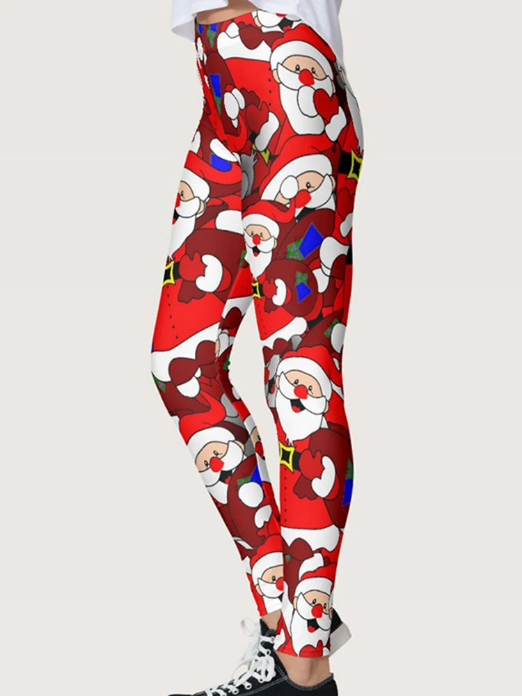 Digital Printed Leggings Gym Workout Women Fitness Jeggings Push Up Pants Slim Running Leggins Red Christmas