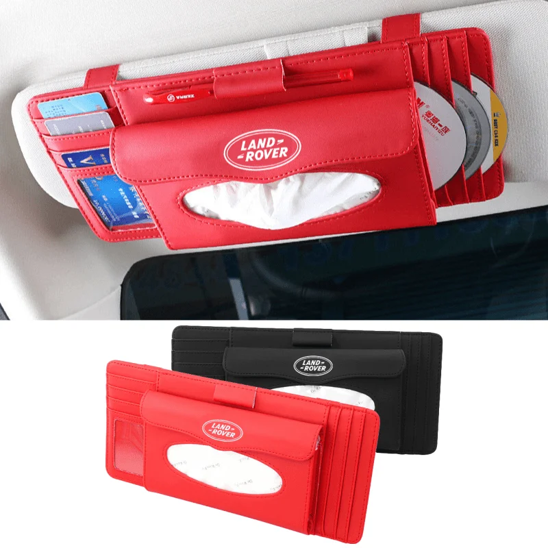 

Car Sun Visor CD Card Tissue Bag for Land Rover Defender Discovery 1 2 3 4 5 Range Rover Evoque Sport Leather Auto Organizer