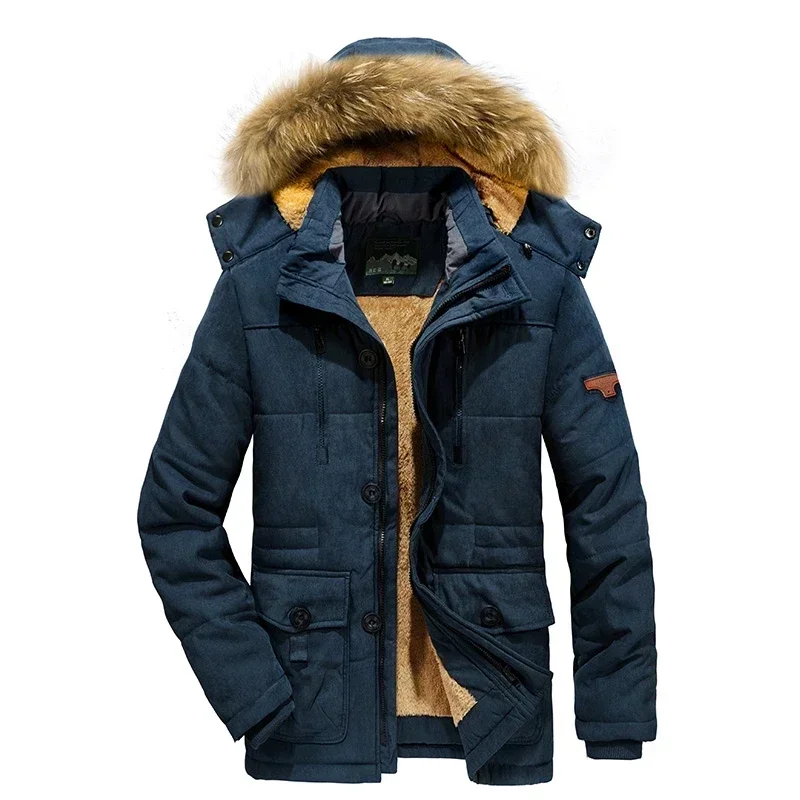 

7XL Men Winter Warm Parkas Mens Fleece Detachable Hat Jacket Parkas Men Casual Cotton Outdoor Fur Trench Padded Jackets Coats