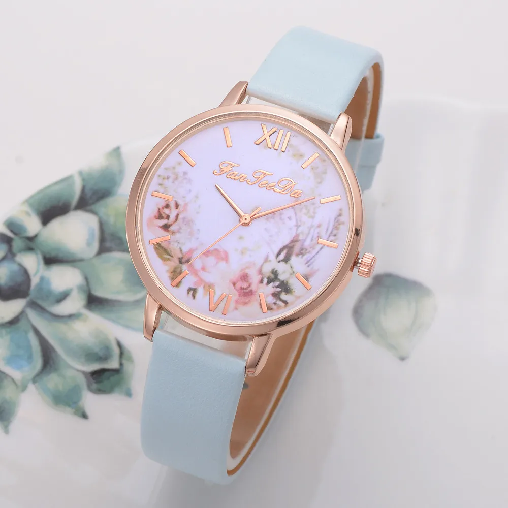 

Fashion Simple Casual Watch for Women Flower Dial Ladies Roman Scale Quartz Wristwatches Leather Strap Clock Reloj Mujer Montre