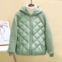 light down cotton jacket female short coat autumn winter women new hooded loose imitation lamb wool