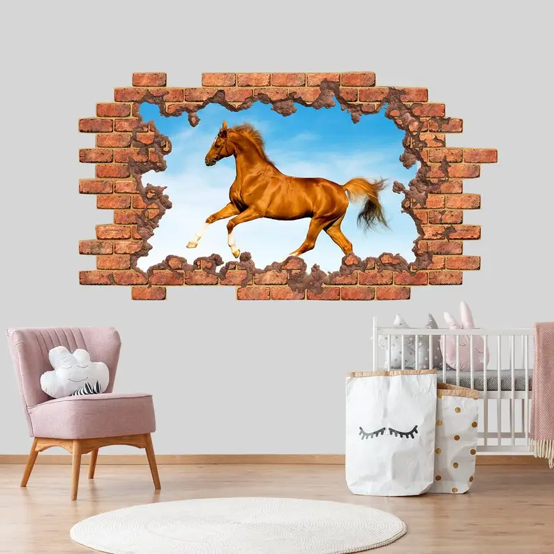 

Rustic Wall Decal - 3D Wall Mural - Hole in Wall Decal - 3D Wall Crack Horse Wall Decal - Nursery Wall Decal - 3d Effect Wall St
